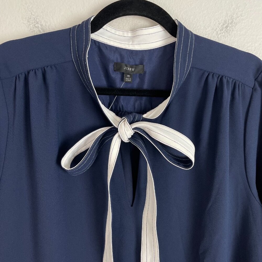 NEW J Crew Womens Plus 16 Navy Shift Dress With Necktie in 365 Crepe Long Sleeve - Picture 11 of 16